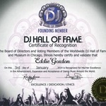 DJ Hall of Fame Certificate of Recognition